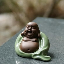 精品茶宠摆件紫砂弥勒佛哥窑开片招财礼保平安佛挂像车饰茶宠包邮